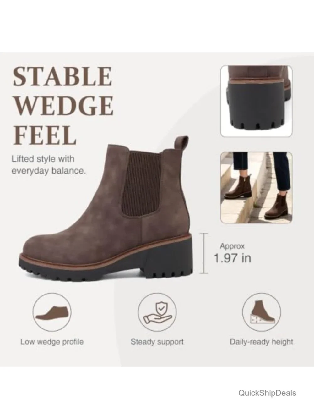 Women's Chelsea Wedge Boots Side Zip Lug Sole Round Toe Fall Ankle Boots